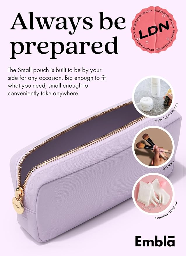 Embla Makeup Bag Travel Cosmetics Pouch and Toiletry Bag, Nylon Zipper Pouch Purse, Cute Make Up Organizer Storage Tote for Women Girls, Waterproof Travel Skincare Case, Small Makeup Bags, Lilac - Image 4