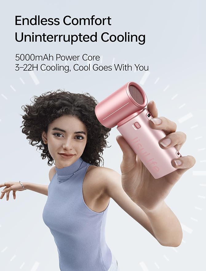 JISULIFE Handheld Fan Life9S - Sleek Chrome: Turbo Power, 22 Hours Cooling | LED Display, 5000mAh, 5-Speeds, Mini Portable Fan for Travel, Cruise, Concerts, Trendy Gifts for Women Men -Pink - Image 3