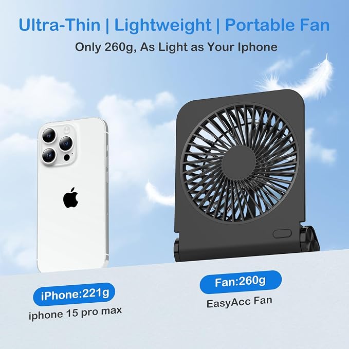 EasyAcc Small Desk Fan, Fan for Slumber Pod Rechargeable, 2000mAh Quiet Mini Desktop Fan Portable Rechargeable Fan for Cruise, Travel Office Pet Cooling Hot Flashes Travel Essentials - Image 3