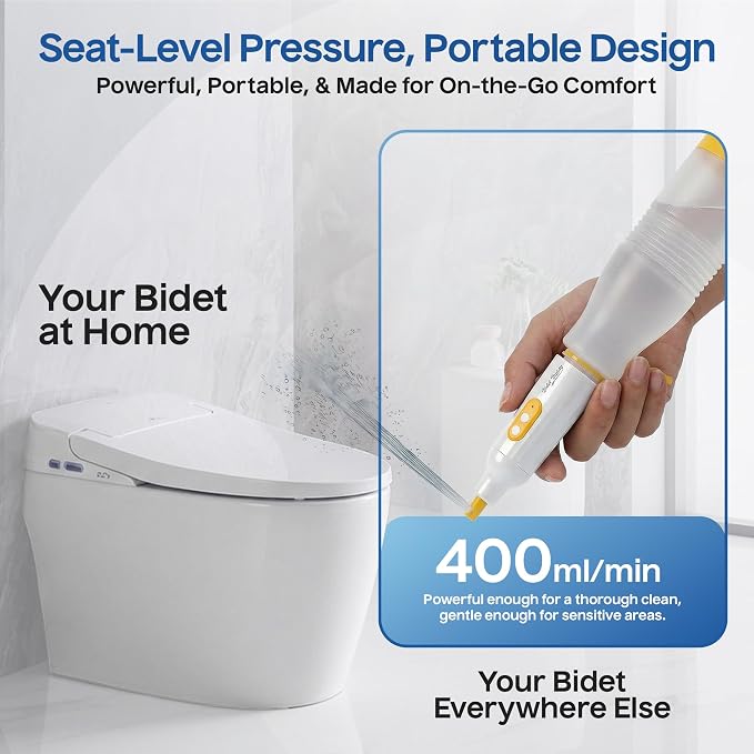 BIDET BUDDY® PureJet Portable Bidet for Travel - 550mL Bottle, Arctic White | Self-Cleaning Retractable Nozzle,IPX7 Waterproof, USB-C Rechargeable, High-Pressure Hygiene Device, Versatile Power Modes - Image 3