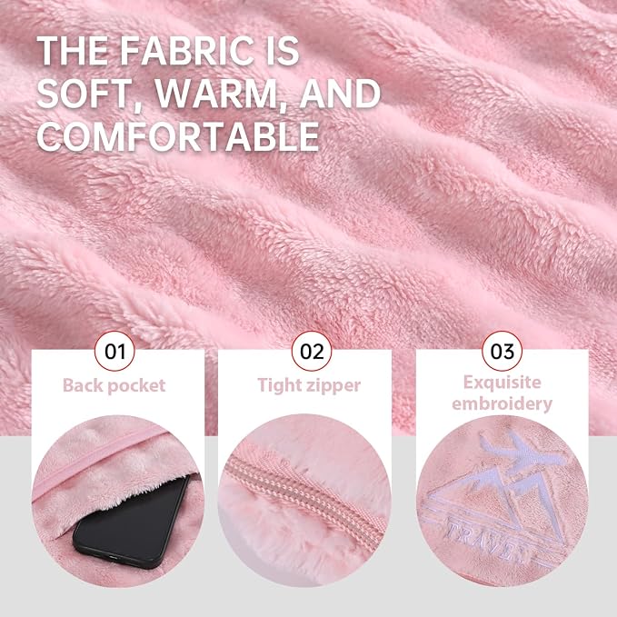 Travel Blanket and Pillow-2-in-1, Ultra-Soft&Compact, Airplane Blanket with Hand Luggage Belt and Backpack Clip,Travelers Accessories Gifts, 61x43 Inches(Pink - Image 8