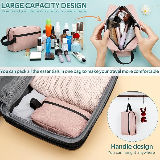 Travel Toiletry Bag for Women and Men, Water-resistant Shaving Bag for Toiletries Accessories, Foldable Storage Bags with Divider and Handle for Cosmetics Toiletries Brushes Tools - Image 3