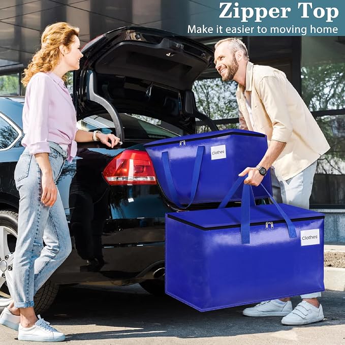 HomeHacks Moving Bags, 93L-4 Pack Heavy Duty Moving Totes | Storage Bags, Collapsible Moving Supplies, Reinforced Handles & Tag Pocket, Moving Totes with Zipper - Image 5