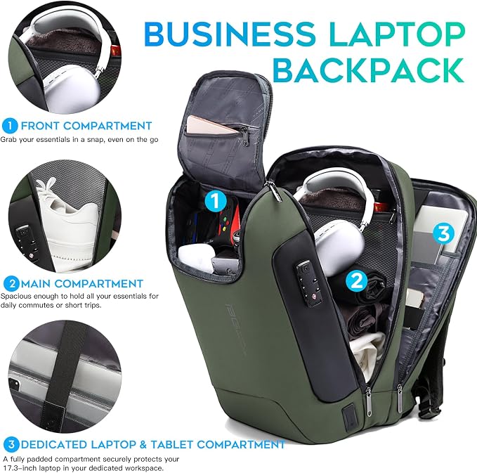 BANGE Anti-Theft Backpack with USB Charging Port 17.3 Inch Business Laptop Backpack - Image 3