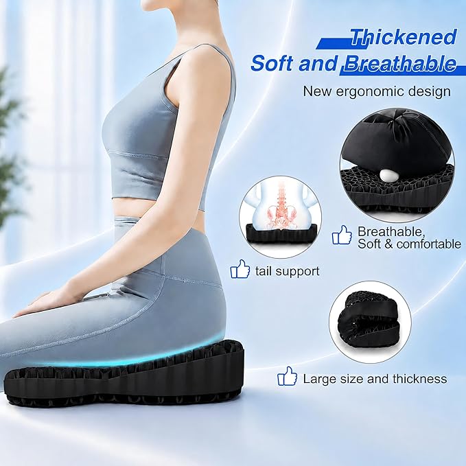 Thicken 19.7in Seat Cushion, Gel Seat Cushion for Long Sitting–Office Chair, Wheelchair, Car Cushion, Large Cooling Pad for Back Pain, Sciatica, Tailbone Pain Relief | Office Chair, Wheelchair, Car Cushion, Large Cooling Pad for Back Pain, Sciatica, Ta... - Image 3