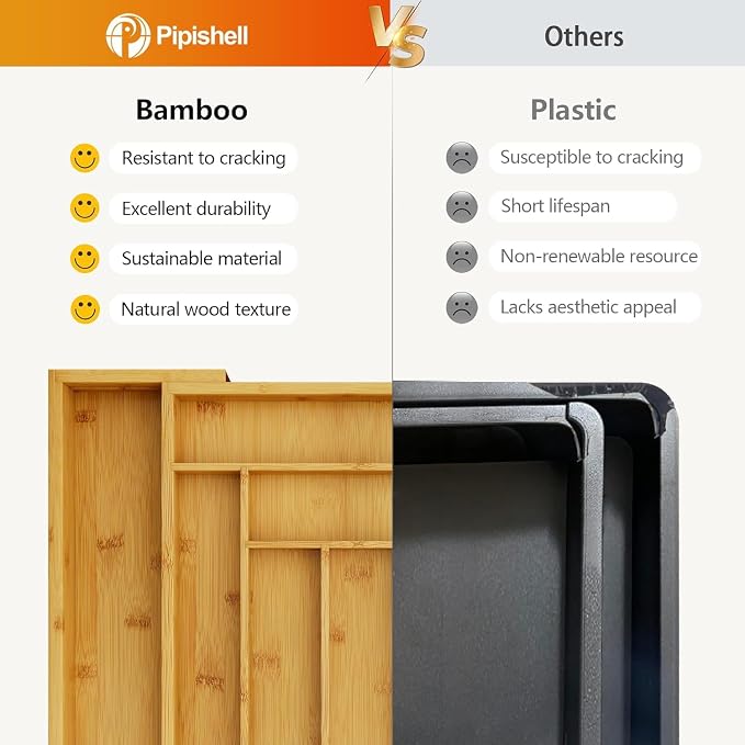 Pipishell Bamboo Expandable Silverware Drawer Organizer, Adjustable Kitchen Utensil Tray for Forks, Spoons and Knives, Wood Storage Cutlery Holder for Bedroom and Living Room - Image 6