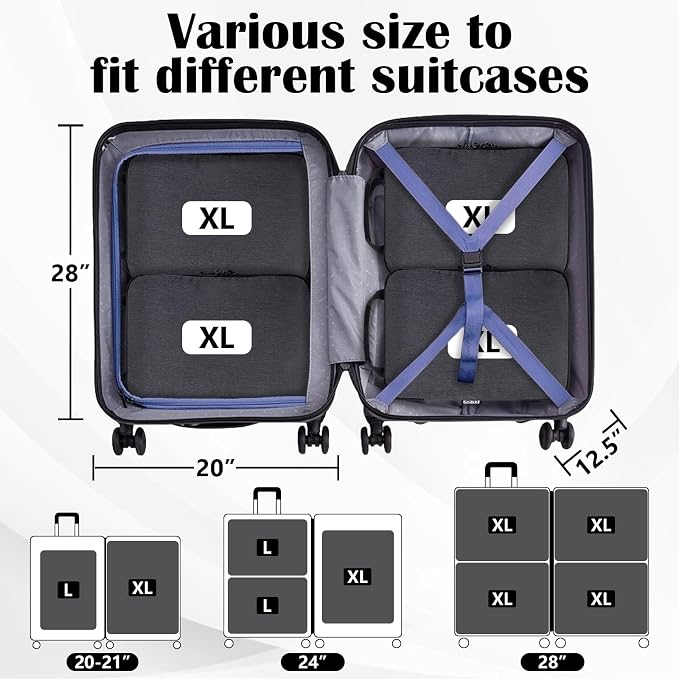 Compression Packing Cubes for Travel Suitcase Organizer Bags, Black, XL | Expandable Travel Cubes for Packing Luggage Organizer Bags Compression Bags for Travel Essentials - Image 5