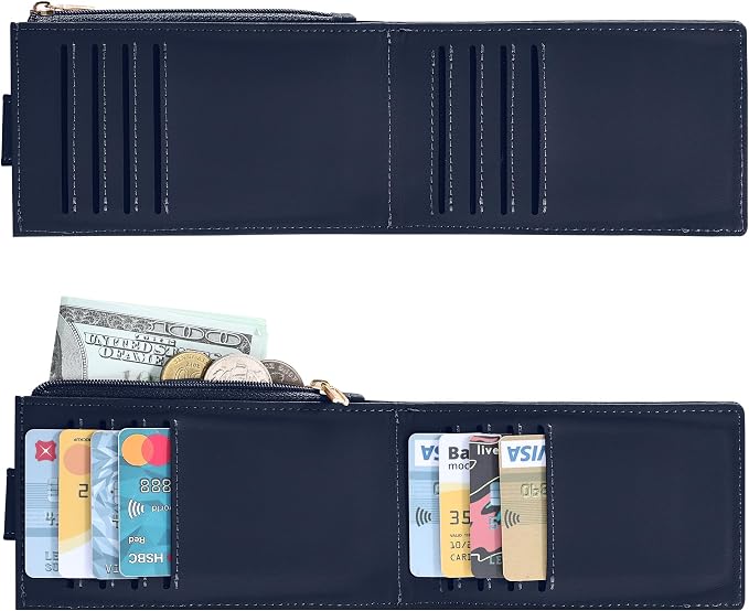 Chelmon Women's RFID Slim Card Holder Wallet | Thin Bifold Multi Card Case with Zipper Coin Pocket Purse for Women(Navy Blue) - Image 5
