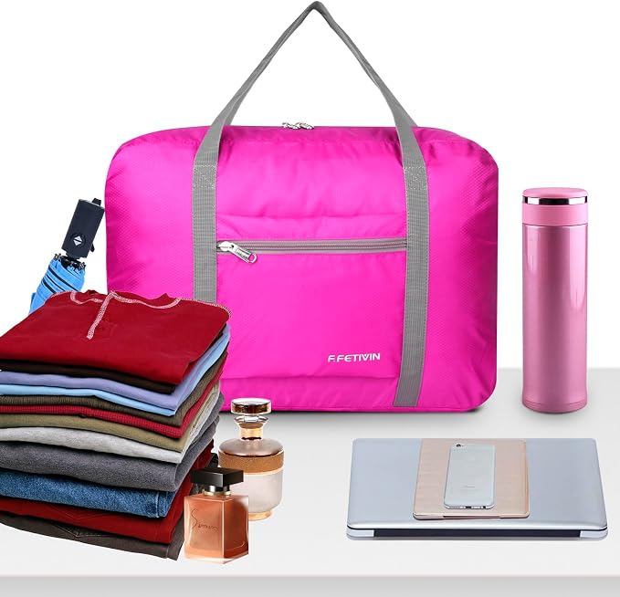 F.FETIVIN Personal item travel bag 17.7x12.6x6.3 for Spirit Airlines Lightweight carry on duffle bag for Gym,Sports,Vacation(Hot Pink) - Image 5