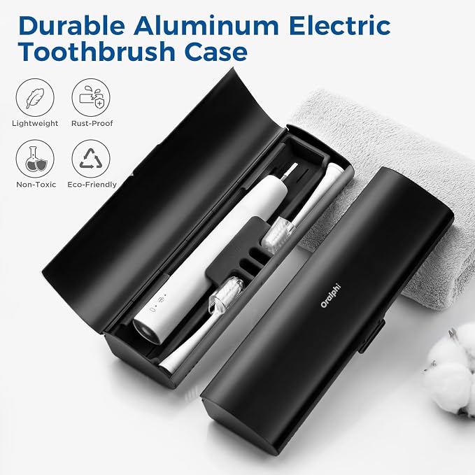 Aluminum Electric Toothbrush Travel Case, 2 in 1 Travel Toothbrush Holder for Oral B/Oral-B Pro 1000 1500 5000 and Most Electric Toothbrush for Traveling, Removable Silicone Liner-Black - Image 2