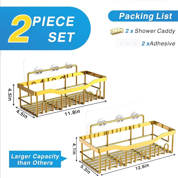 EUDELE Shower Caddy 2 Pack, Adhesive Organizer for Bathroom Storage, Home Decor & Kitchen, No Drilling, Rustproof Stainless Steel Shelf, Bathroom Decor Sets - Image 7