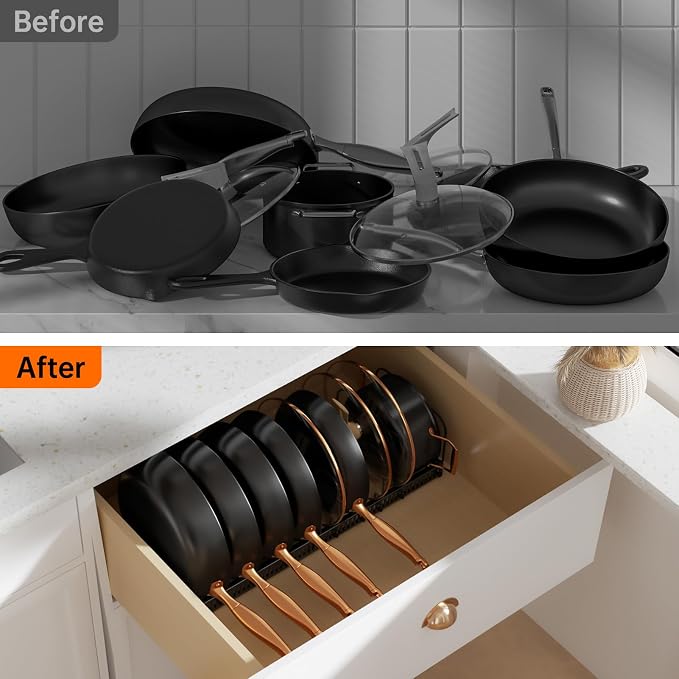 MUDEELA Expandable Pot Pan Lid Organizers inside Cabinet, 10 Divider 2-Pack | Expandable 11.8–22.9", 10 Adjustable Divider, Tool-Free Assembly, Non-Slip, Scratch-Proof, For Pan Lid Cutting Board Bakeware - Image 7