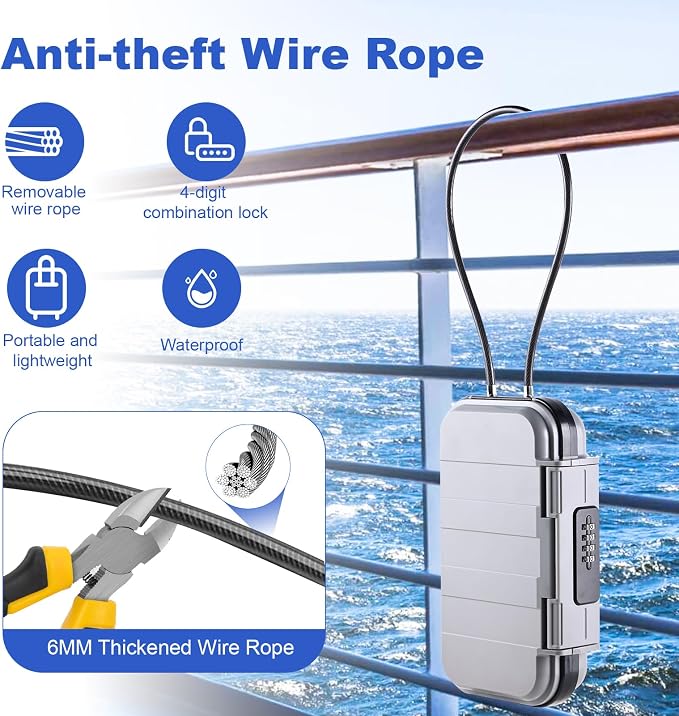 Portable Safe Box with Code, [Waterproof Anti-Theft ]Travel Safe, Combination Security Case Lock Box with Removable Wire Rope, for Home, Cars, Office, Vacation (Grey) - Image 5