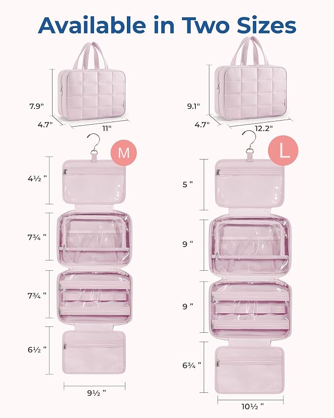 BAGSMART Travel Toiletry Bag with Jewelry Organizer, Hanging Travel Bag for Toiletries, Puffy Makeup Cosmetic Bag Organizer, Carry-on Travel Accessories Essentials, Pink-M - Image 6