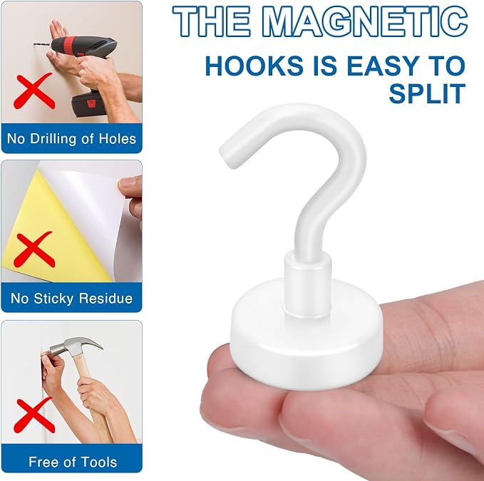 LOVIMAG Magnetic Hooks for Cruise Cabins, 85LBS, 6 Pack | Heavy Duty Neodymium Magnet with Hook Essentials for Classroom, Fridge, Ceiling, Hanger, White - Image 6
