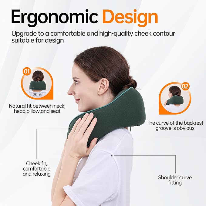 Travel Pillows for Airplanes,100% Pure Memory Foam Travel Neck Pillow | Washable Cotton Cover,Comes with 3D Eye Mask,Earplugs,Storage Bag,Ideal Travel Gift,Relieve Neck Pressure,Dark Green - Image 6