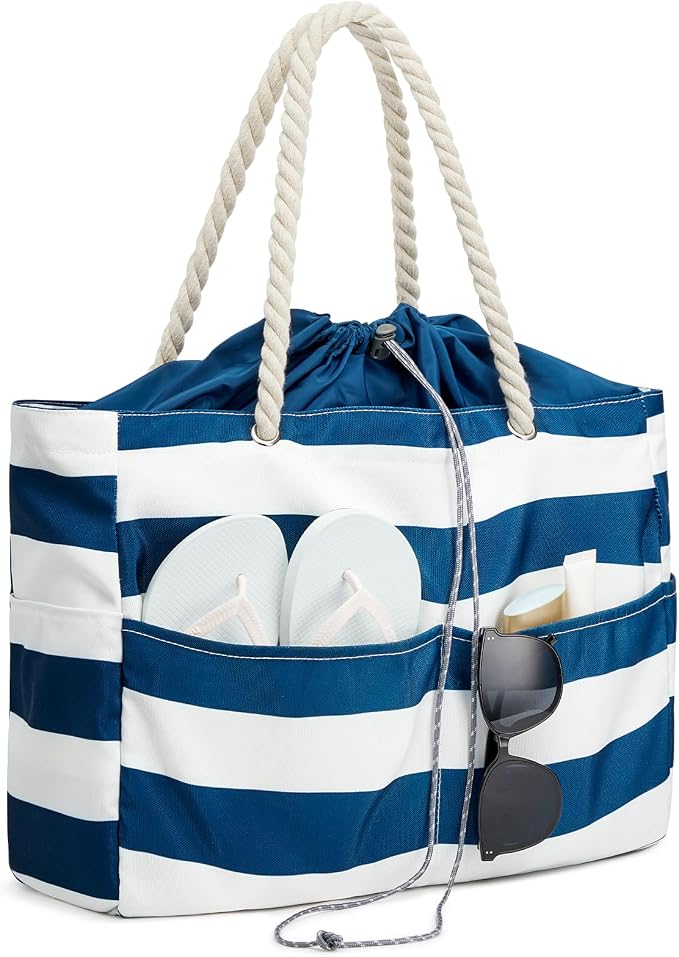 G4Free Canvas Beach Tote Bag Waterproof Sandproof, Large Pool Swim Bag | Foldable Tote for Women, for Travel Grocery Daily - Image 8