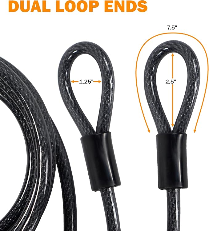 Lumintrail 12mm (1/2 inch) Heavy-Duty Security Cable, Vinyl Coated Braided Steel with Sealed Looped Ends (4', 7', 10', 15' or 30') (30-FT) - Image 6