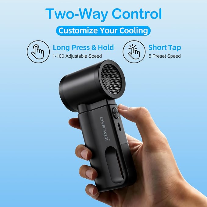 CIVPOWER Portable Mini Fan Handheld: Personal Travel Fan USB Rechargeable - 100 Speed Turbo Fan with LED Display - Pocket Size 8H Max Runtime, Outdoor Sport Hiking Concert Gift for Women Men, Black - Image 4