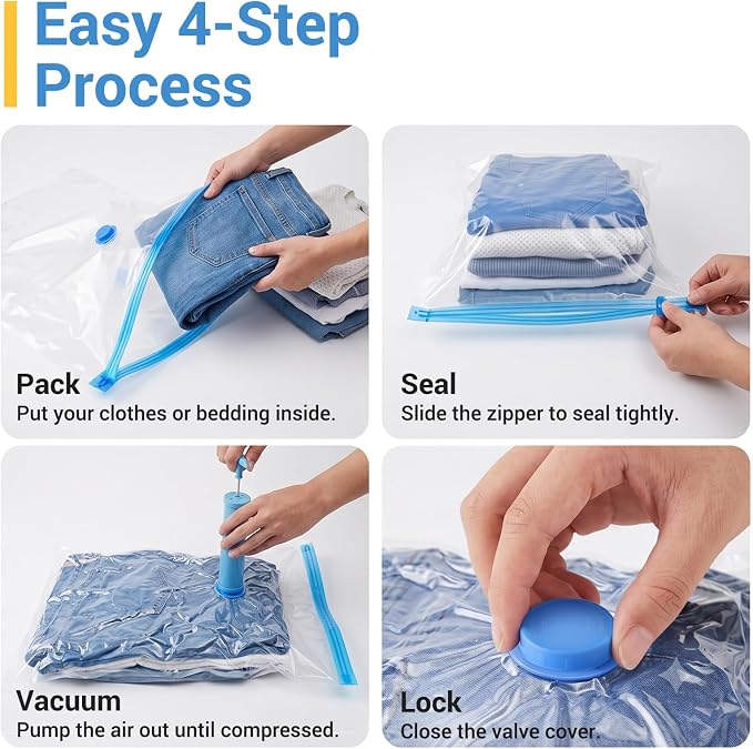 80% Space Saver Vacuum Storage Bags with Hand Pump, 10 Jumbo | Plastic Packaging Bags, Vacuum Seal Bags for Clothing, Travel Lugggage, Blankets, Comforters - Image 9