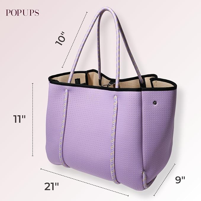 POPUPS Large Neoprene Tote Bag for Women - Everyday Designer Handbag for Travel Work and Beach with Pockets and Zipper Pouch - Image 4