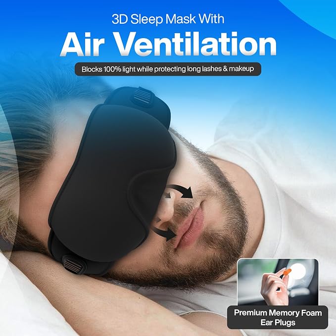 4-in-1 Travel Set – Inflatable Neck Pillow, Convertible Lumbar Support & Foot Hammock, 3D Sleep Mask & Ear Plugs – Complete Comfort Kit for Airplane, Office & Car – Gift-Ready (Black) - Image 5