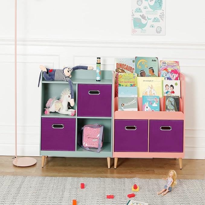 Fabric storage bins Cubes, Fabric Cube Organizer with Handle, Foldable Cube Bins for Cloth or Accessary Storage, 11x11x11, Set of 6, (Purple) - Image 4
