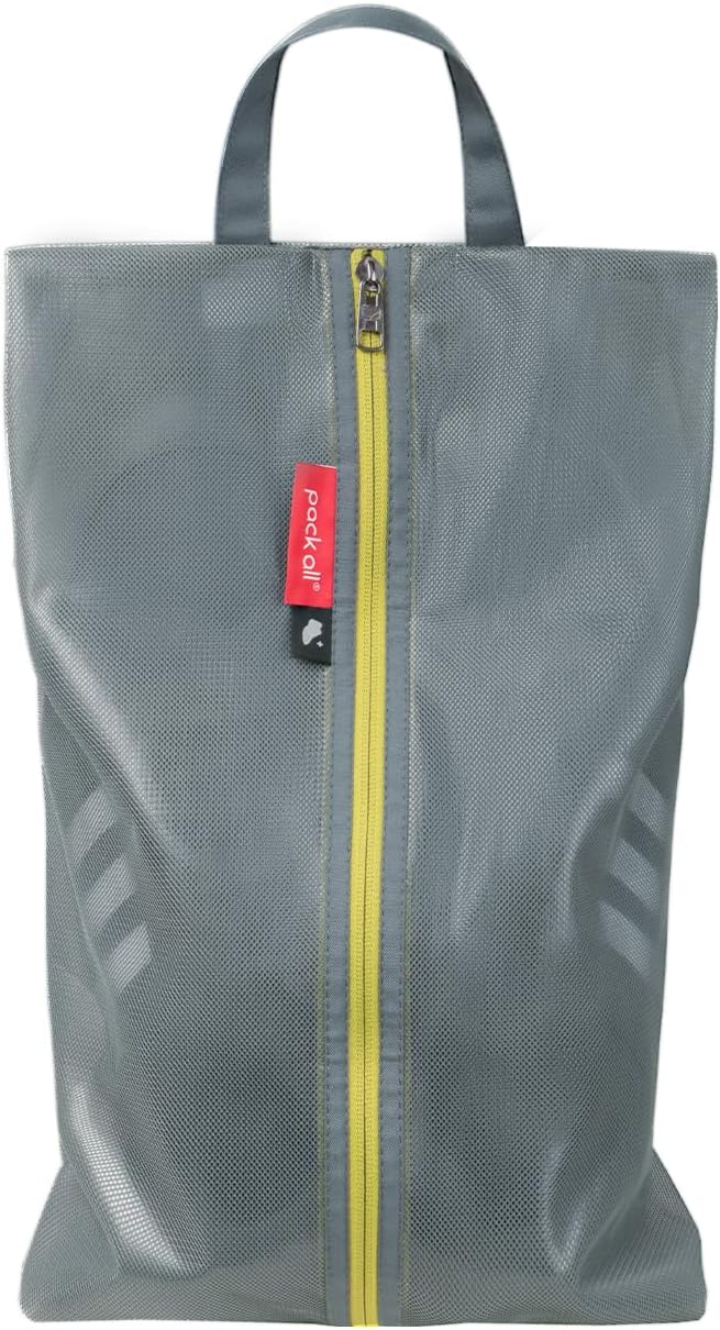 pack all Shoe Bag for Travel, Dual Pocket Shoe Pouch for Sports | Water-Resistant, Odor-Resistant, Dustproof, Portable, Soccer Cleats & Gym Storage, Fits Up to Size 16, Grey by packall