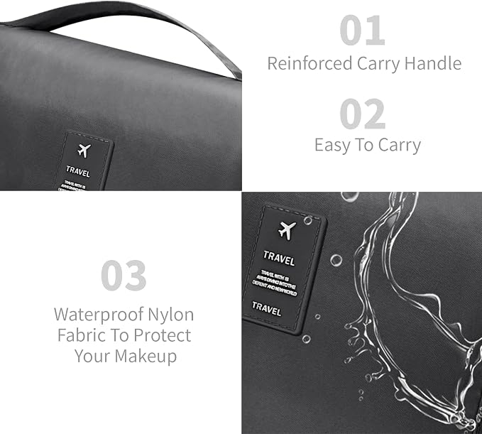 Lcsmaokin Large Capacity Travel Toiletry Bag with Hanging Hook for Men and Women Waterproof Travel Bathroom Storage Bag for Brushes Set,Mens Bathroom Bag Accessories-Black - Image 4