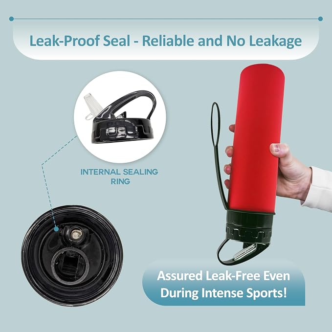 Collapsible Water Bottles 20oz, Odorless BPA-Free Silicone, Leak-Proof Foldable Reusable Bottle - Perfect for Cruise Travel Sports Gym Hiking Camping Cycling - Red - Image 4