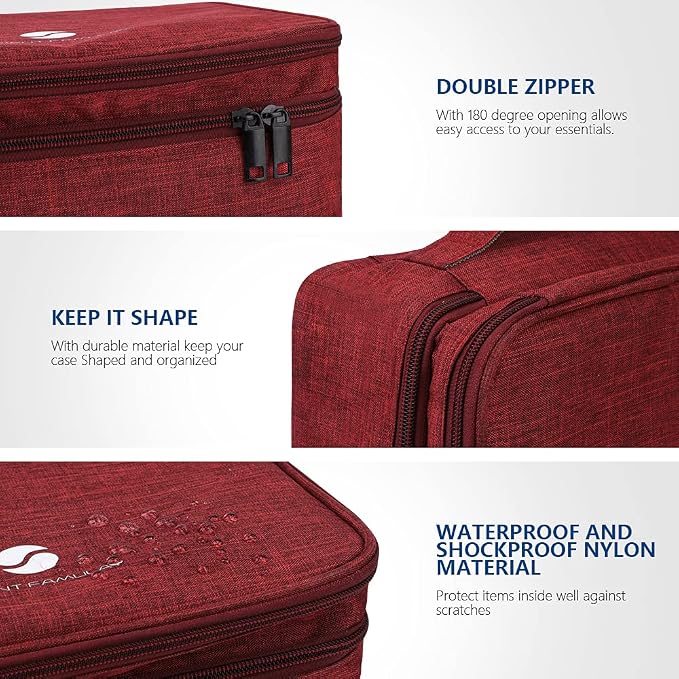 Travel Electronics Organizer, Waterproof Cable Organizer Bag for Electronic Accessories Double Layer Large Shockproof Cable Storage Bag for Cord, Power Bank, Tablet(Up to iPad 11 inch) - Wine Red - Image 2