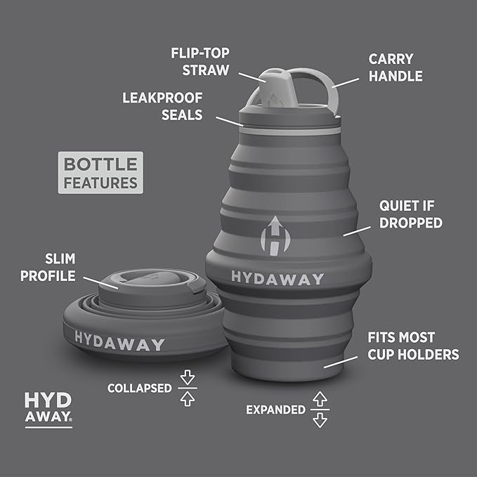 HYDAWAY 17oz Collapsible Water Bottle, Packable Leakproof for Travel | Travel-first design. Fold flat to 1.5 in for carry-ons, purses, seatbacks. Leakproof, BPA-free, dishwasher safe. - Image 5
