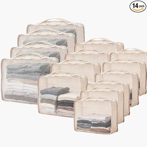 14 Pcs Packing Cubes for Suitcase Mesh Clothes Organizer Bulk, Lightweight Storage Bag, Toiletries Organizer Travel Luggage Bags for Hiking, Camping, Backpacking(XL, L, M Size) by PEDOBALI