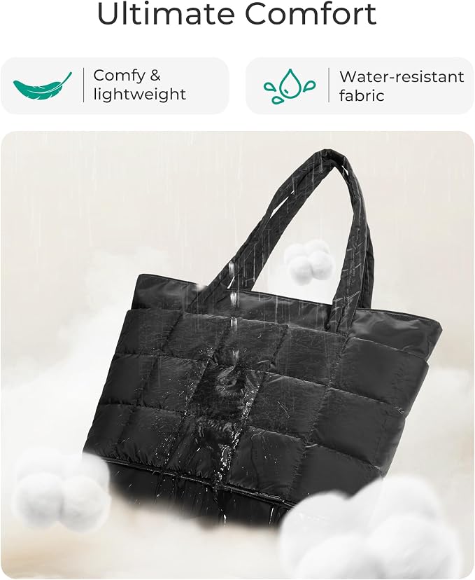 BAGSMART Expandable Tote Bag for Women, Puffer Work Tote Travel Bag | Quilted Carry On Bag for Travel Work Gym College, Waterproof Travel essentials - Image 4