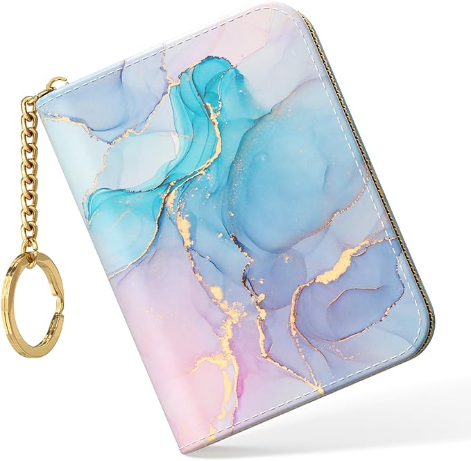 Nipichsha Women's Small RFID Blocking Leather Wallet, Colorful Ink Marble, Slim and Compact Size, 12-Slot Compartment, Protects Privacy | Leather Card Holder Wallet, Credit Card Wallet Organizer, Business Card Case with Zipper & Keychain, 12-Slot Compa... by Nipichsha