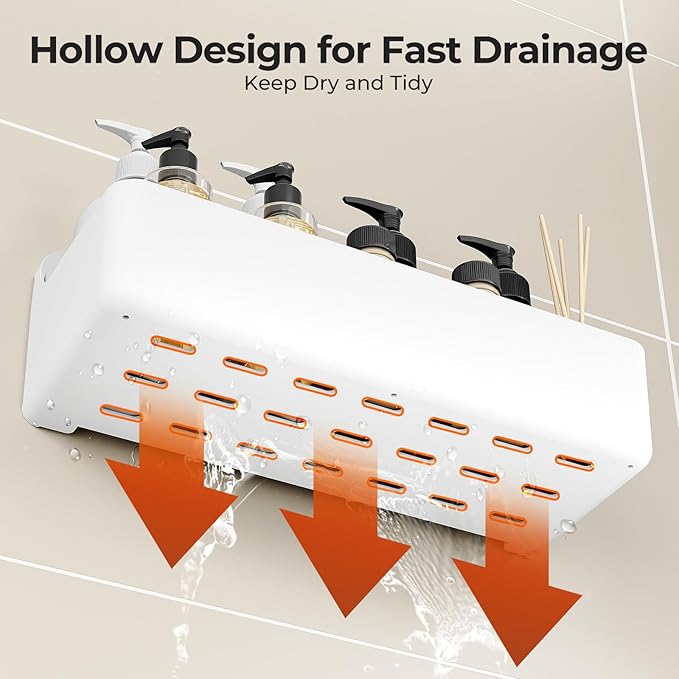 Orimade Shower Caddy 2-Pack, No-Drill Adhesive Shelves with 4 Hooks for Bathroom, Rustproof ABS Plastic Storage Organizer Set, White - Image 7