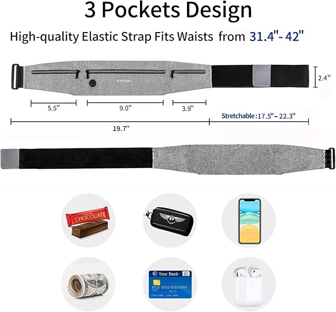 GUZACK Slim Running Belt Fanny Pack for Man Woman, 3 Pouch Waist Pack | Lightweight, Breathable, Waterproof Zipper, Fits All Phones, Running Phone Holder for Jogging, Walking, Cycling, Workout - Image 6