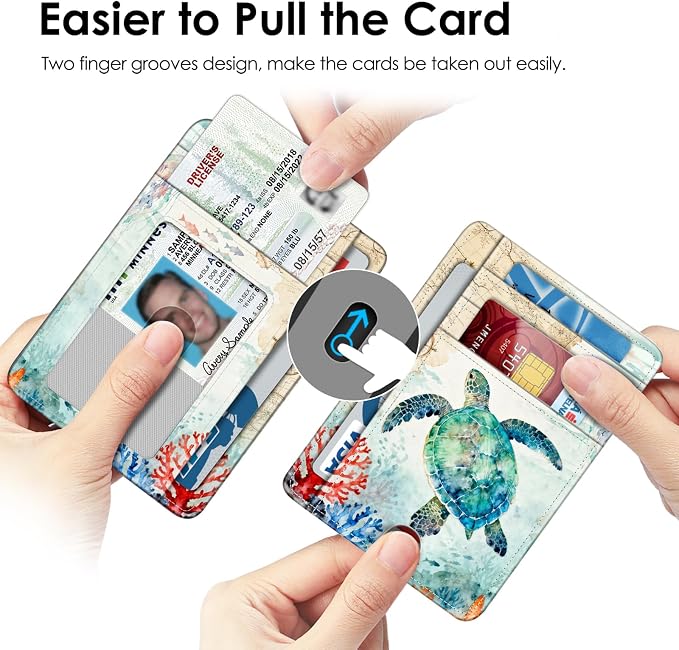 FINTIE Slim Front Pocket Wallet, RFID Blocking Credit Card Holder | Minimalist Card Cases with ID Window for Men Women, underwater world - Image 3