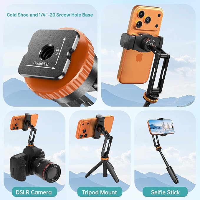 Phone Tripod Mount with Cold Shoe Mount, Portable Tripod Stand, Flexible Adjustable 2-Stage Arms Ball Joint Cellphone Holder Adapter, Compatible with iPhone 17|16|15|14|13|12|11, Nexus, LG, Galaxy Tab - Image 3