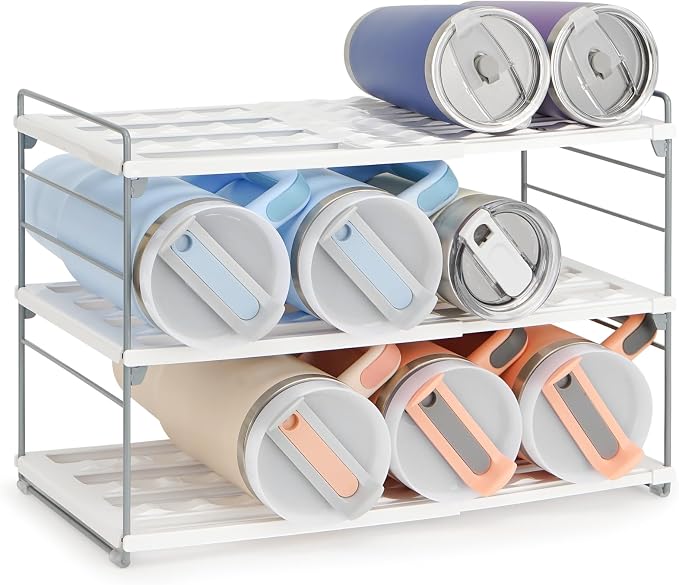 Upgraded Large Expandable Water Bottle Organizer Designed for 40 oz Stanley, Owala & Yeti Tumblers, Adjustable Storage Rack for Travel Mug Cabinet, Pantry, and Kitchen Organizer, Fits 20/30 oz Bottles by JUPELI