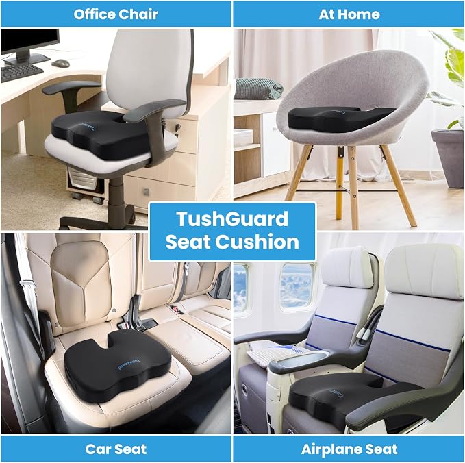 Seat Cushion for Office Chair, Memory Foam Chair Cushion, Black | Office Chair Cushion for Car, Airplane - Chair Pad, Butt Pillow for Long Sitting Sciatica, Hip, Coccyx,Tailbone Pain Relief - Image 7