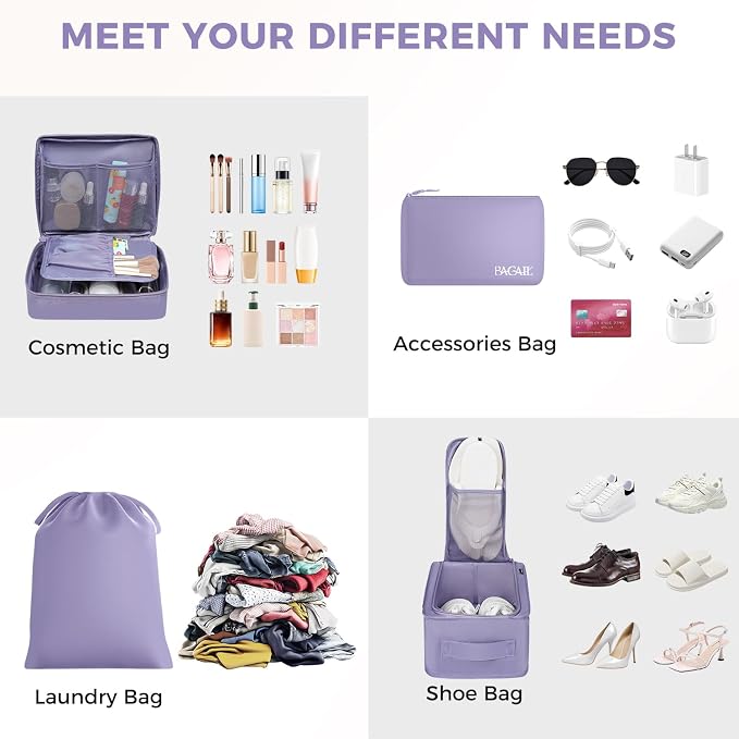 BAGAIL 8 Set Packing Cubes Luggage Packing Organizers for Travel Accessories-Dusty Purple - Image 4