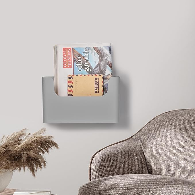 Jomola No Drilling Wall Mount File Holder - Office Wall Hanging Files & Magazines Organizer - Plastic Door Mount with Adhesive Pad, Gray (1 Count) - Image 7