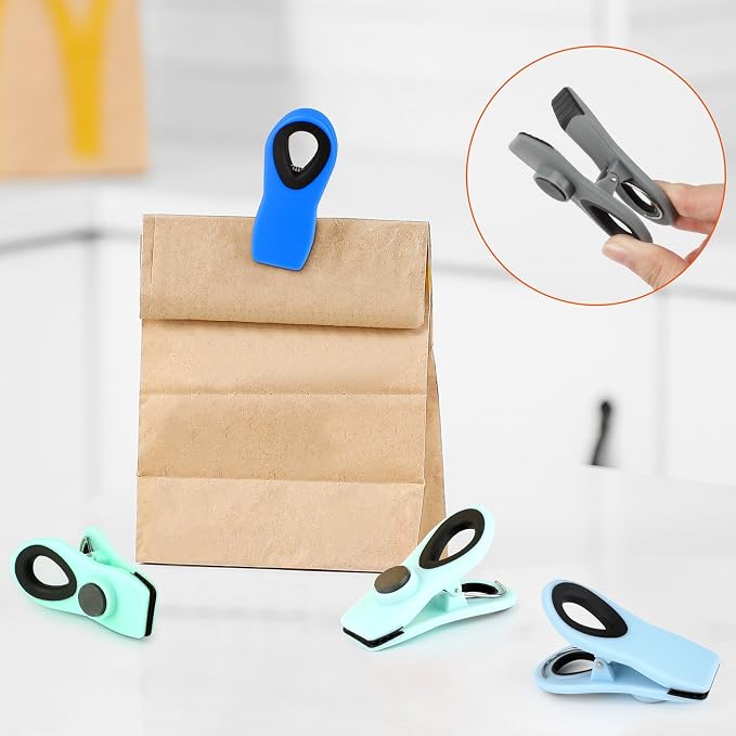 Chip Clips, Magnetic Bag Clips with Air Tight Seal for Food Storage, 12 Pieces (Blue Ombre) - Image 5