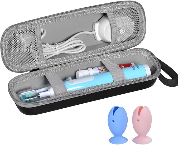 Travel Case for Oral-B/Oral-B Pro/Phlips Sonicare Electric Toothbrush with 2pcs Toothbrush Heads Cover Cap, Portable Hard Protective Storage Bag with Accessories Storage (Black) by TUNYINSH