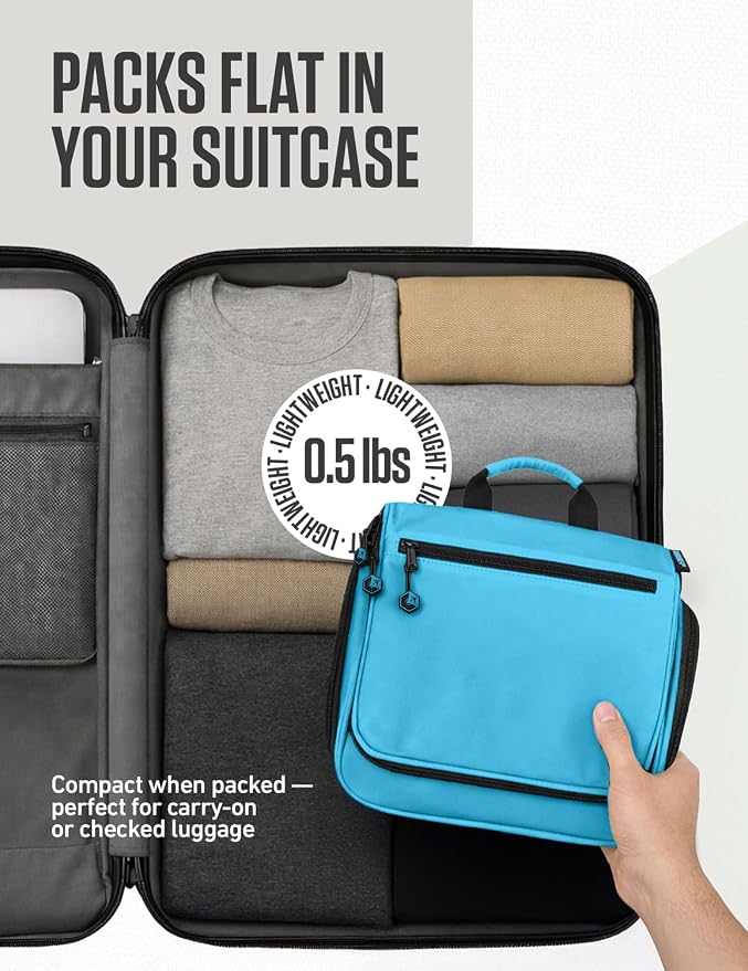VENTURE 4TH Hanging Travel Toiletry Bag 18 Compartments - Tiffany Blue | Hangs on rails, hooks or doors; stands upright. Removable TSA pouch. Water-resistant Nylon 290D Twill, reinforced stitching. - Image 8