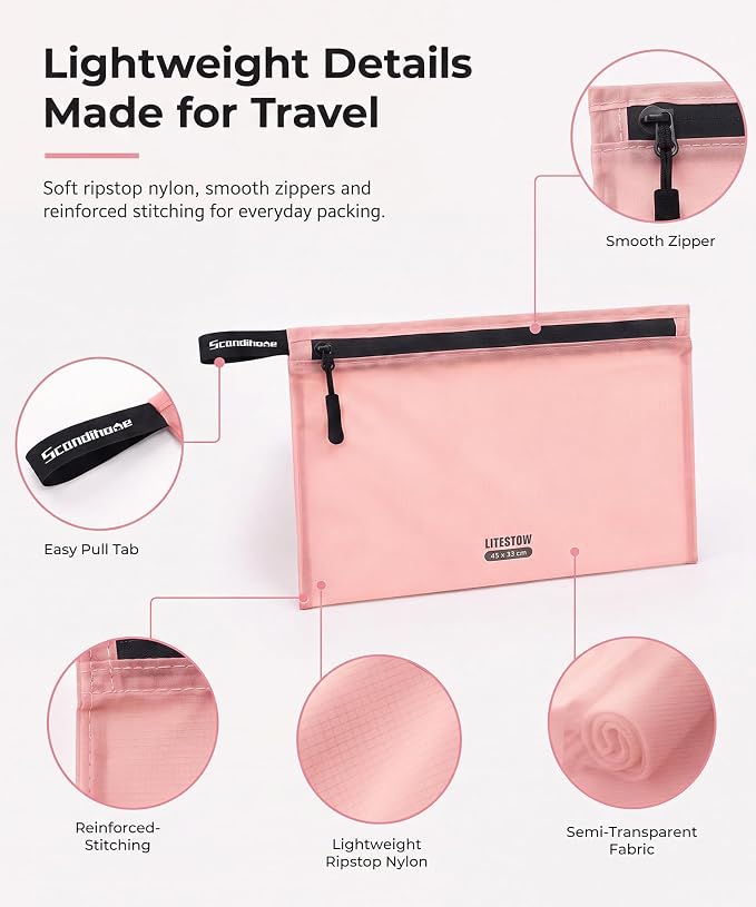 Ultralight Travel Organizer Bags, 4 Set Lightweight Zipper Pouches for Packing, Soft Packing Cubes for Carry-On Suitcase, Clothes, Underwear, Toiletries and Small Essentials, Blush Pink - Image 4