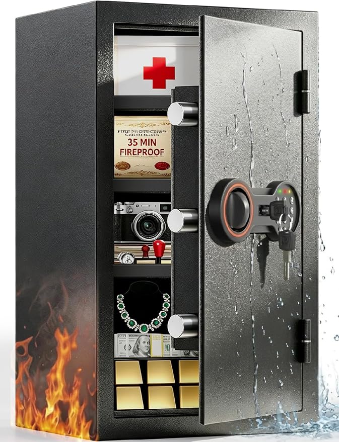 2026 35-Min 1700°F Fireproof Safe, 23.7" Tall 43Lbs Safe Box for Document | with Alarm System, LED Light, Wall Mount Fire Safe for Closet Bedroom, Safes for Home Use Fire Waterproof by BuildYourSafekeepingSystem