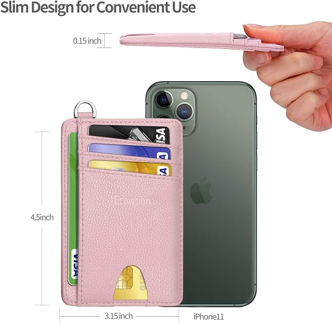 Slim Minimalist Front Pocket Wallet, RFID Blocking Credit Card Holder Wallet with Detachable D-Shackle for Men Women - Image 7