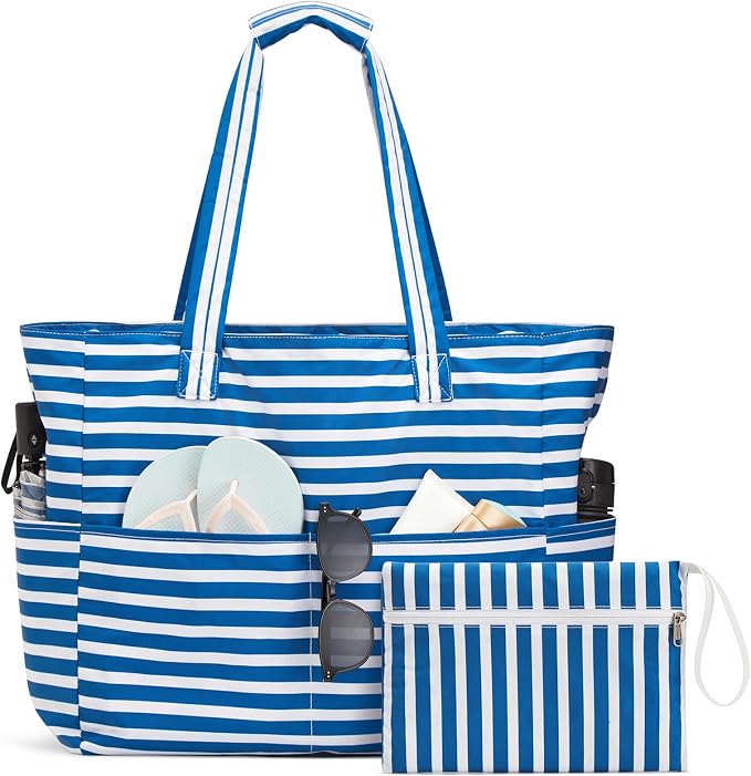 G4Free Large Beach Bag Waterproof Sandproof, Zipper Pool Tote for Women | XL Large Capacity, with Wet Compartment, Foldable Packable with A Pouch, for Swim Travel Grocery - Image 8